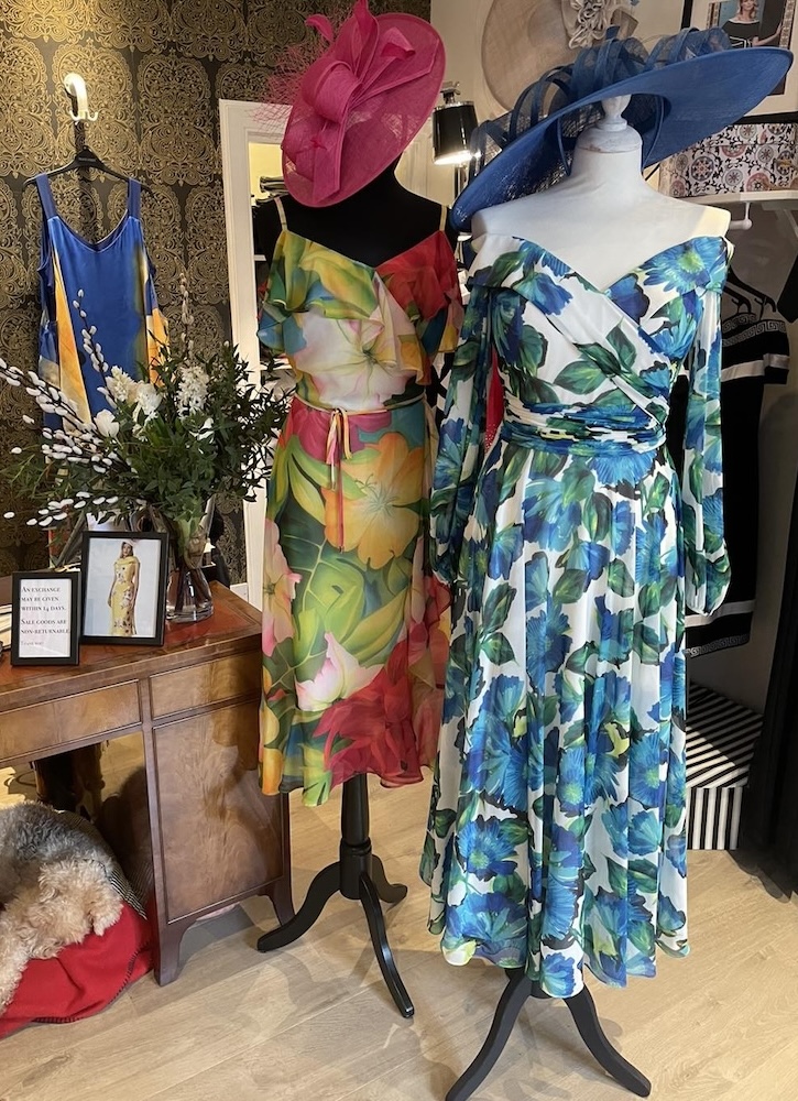 fashionable patterned dresses in Linzi Crawfords shop