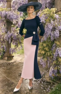 navy:blush Veni Infantino dress Mother of the Bride at Linzi Crawford