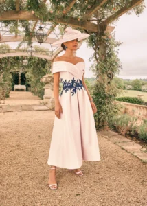 LIGHTGOLDNAVY Veni Infantino dress Mother of the Bride at Linzi Crawford