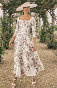ivory:rose print Veni Infantino dress Mother of the Bride at Linzi Crawford