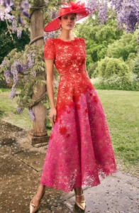 red:fuxia Veni Infantino Spring dress Mother of the Bride at Linzi Crawford