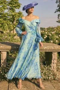 ocean print. Veni Infantino dress Mother of the Bride at Linzi Crawford